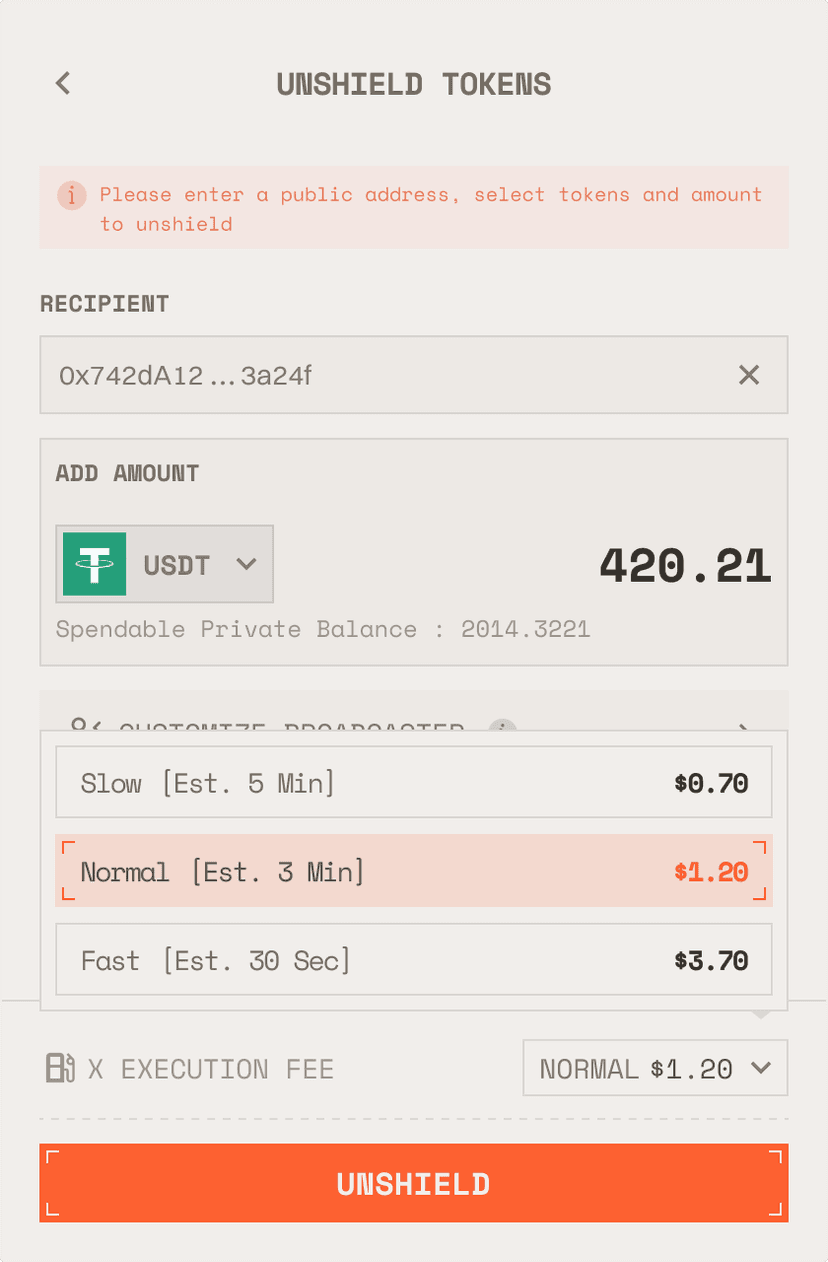 // UNSHIELD TOKEN PROCESS